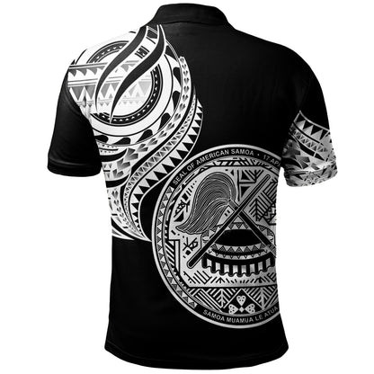 American Samoa Custom Personalised Polo Shirt - American Samoa Tatau White Patterns