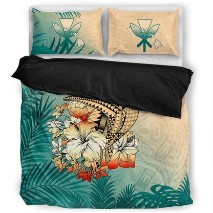 Hawaii Bedding Set Tropical Leaves Sea Turtle Tribal