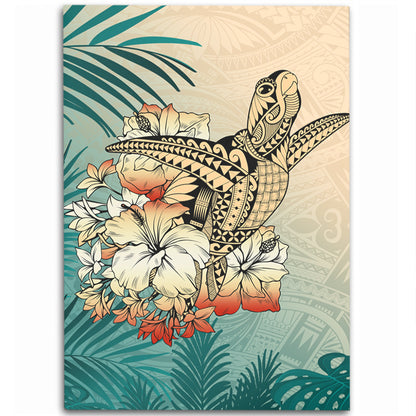 Hawaii Area Rug Tropical Leaves Sea Turtle Tribal