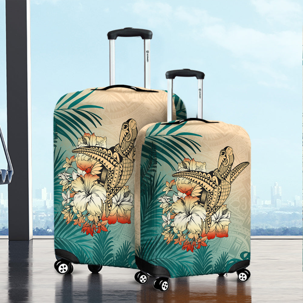 Hawaii Luggage Cover Tropical Leaves Sea Turtle Tribal