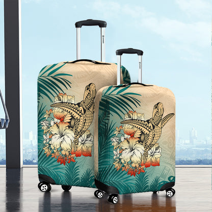 Hawaii Luggage Cover Tropical Leaves Sea Turtle Tribal