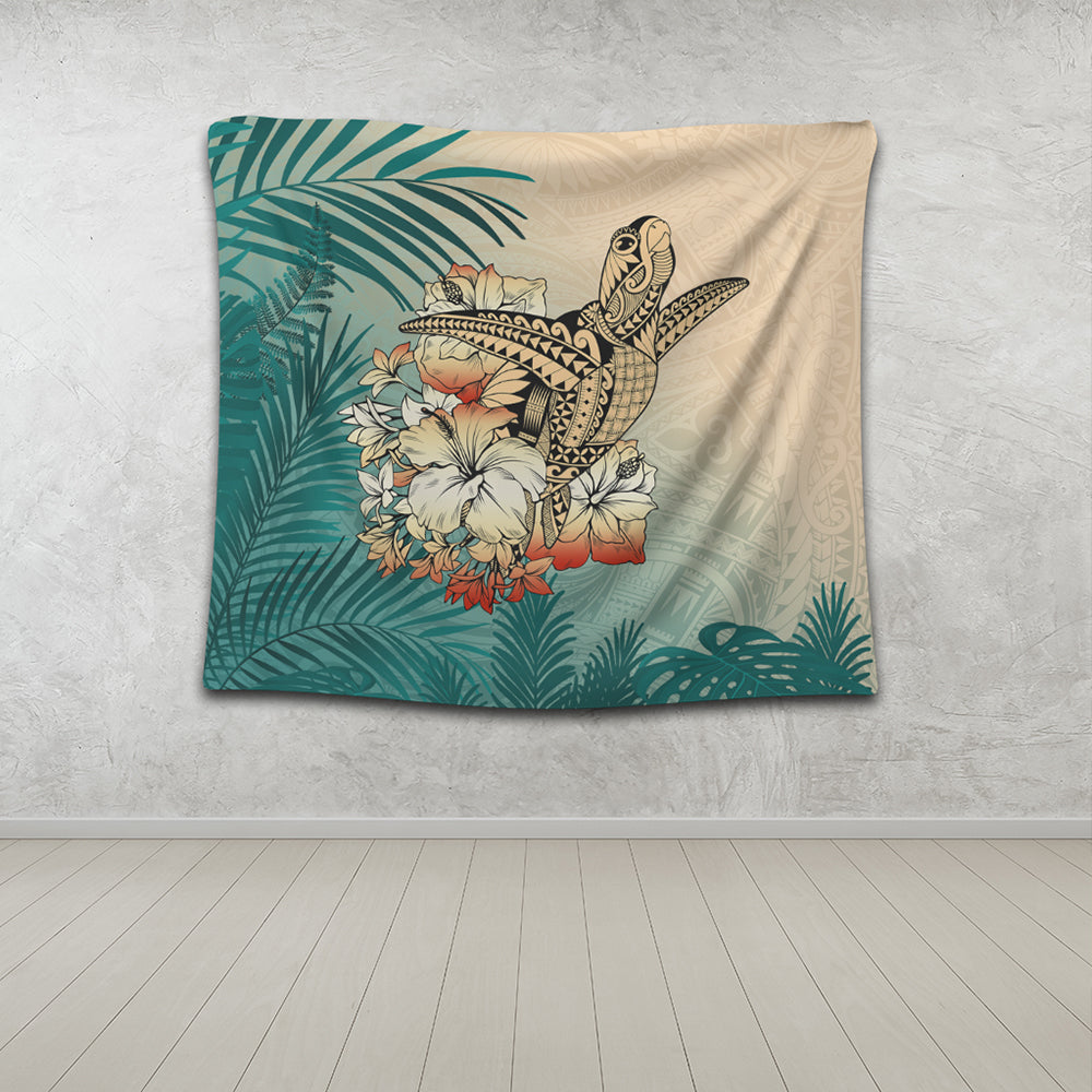 Hawaii Tapestry Tropical Leaves Sea Turtle Tribal