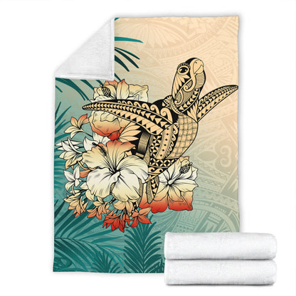 Hawaii Premium Blanket Tropical Leaves Sea Turtle Tribal