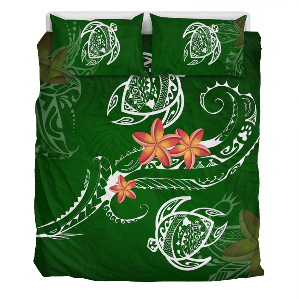 Hawaii Bedding Set Polynesian Turtle Map Hawaii Plumeria