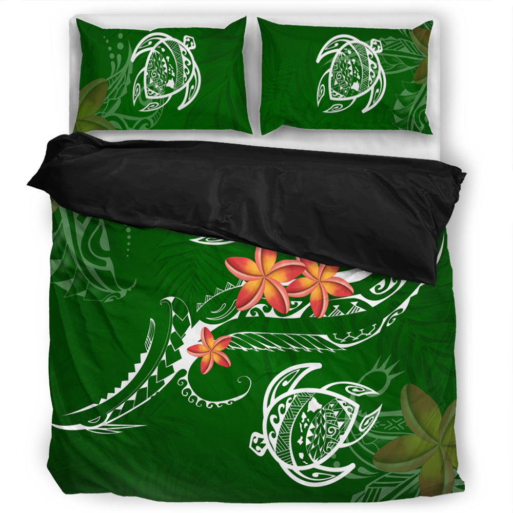 Hawaii Bedding Set Polynesian Turtle Map Hawaii Plumeria
