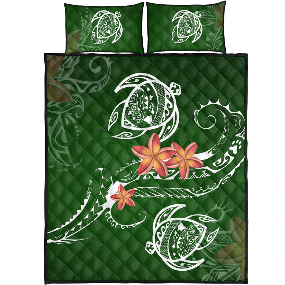 Hawaii Quilt Bed Set Polynesian Turtle Map Hawaii Plumeria