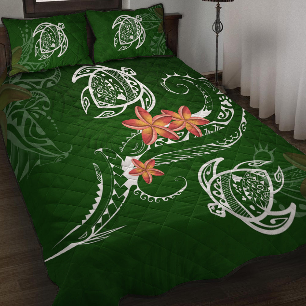 Hawaii Quilt Bed Set Polynesian Turtle Map Hawaii Plumeria