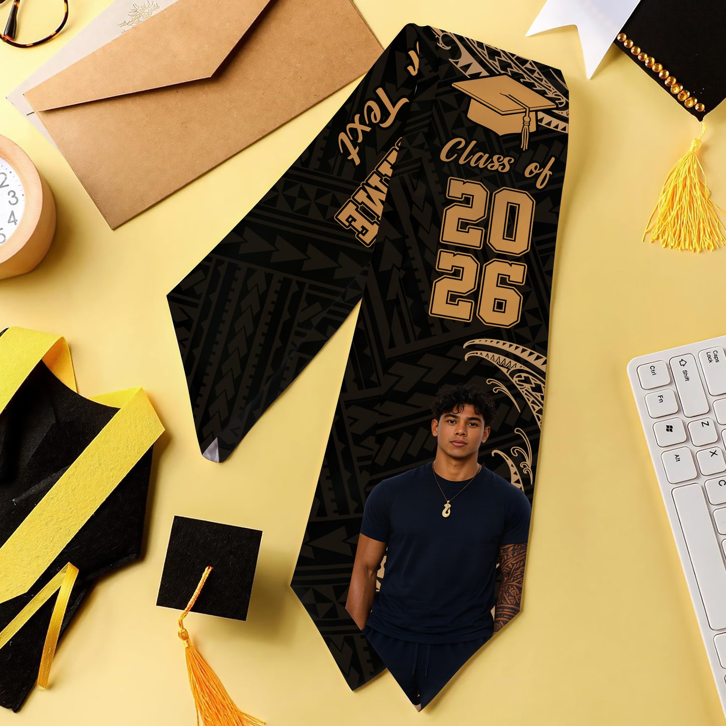 Hawaii Graduation Stole Custom Class 2026 Tribal Wave