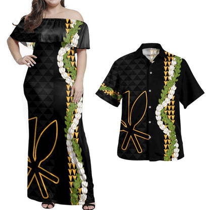 Hawaii Polynesian Combo Dress And Shirt Kanaka Maoli Puakenikeni Maile Flower Lei