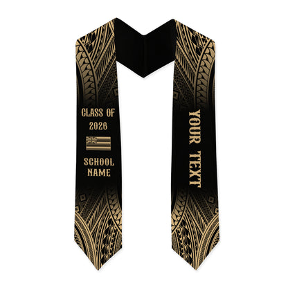 Hawaii Graduation Stole Custom 2026 Polynesian Tribal Blue Hawaiian Flag