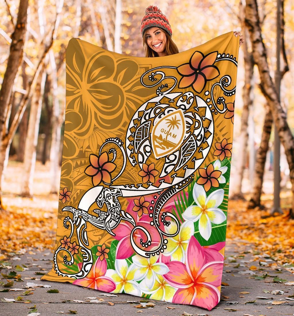 Guam Premium Blanket - Turtle Plumeria (Gold)