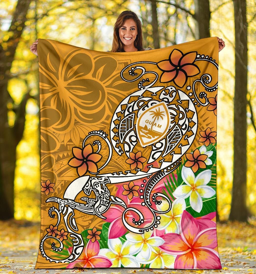 Guam Premium Blanket - Turtle Plumeria (Gold)