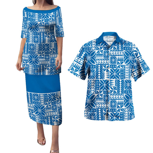 Samoa Combo Puletasi And Shirt Siapo Design Tribal Pattern Ver.1