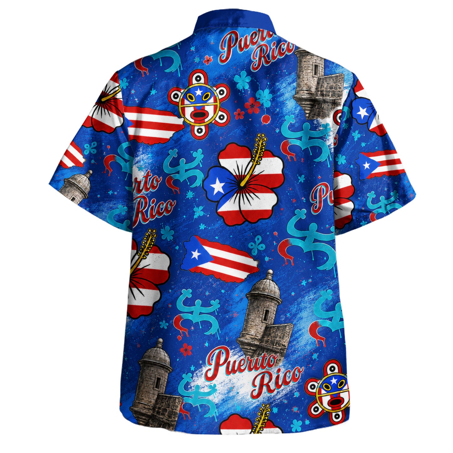 Puerto Rico Hawaiian Shirt Flag Hibiscus Coqui Taino Castle Style
