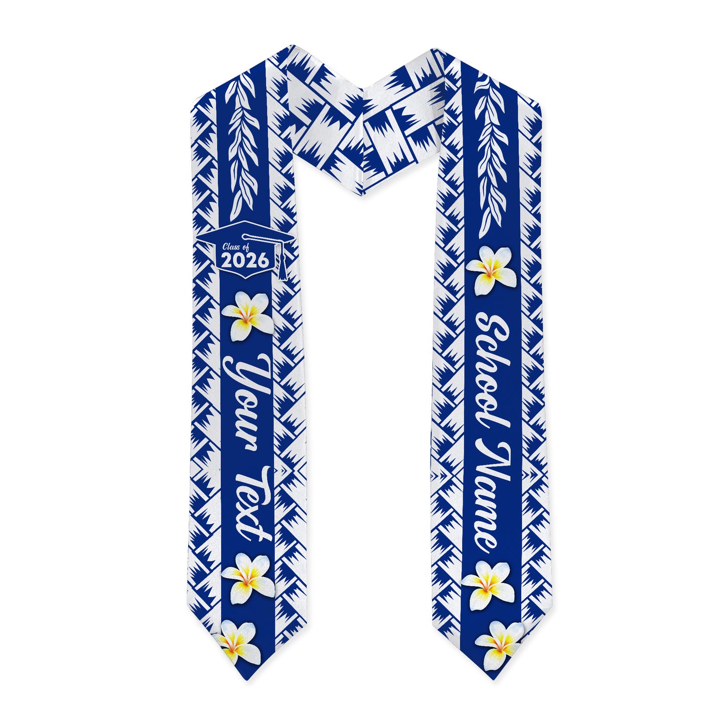Hawaii Graduation Stole Custom Class 2026 Plumeria Flower Lauhala Style