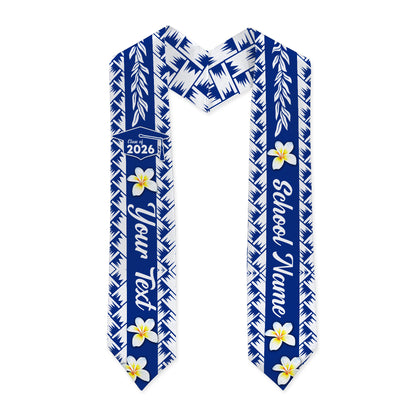 Hawaii Graduation Stole Custom Class 2026 Plumeria Flower Lauhala Style