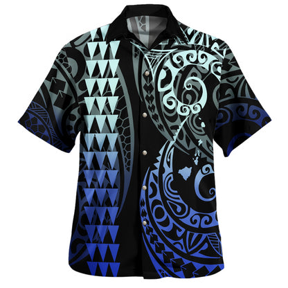 Hawaii Hawaiian Shirt Hawaiian Map Kakau Style Blue