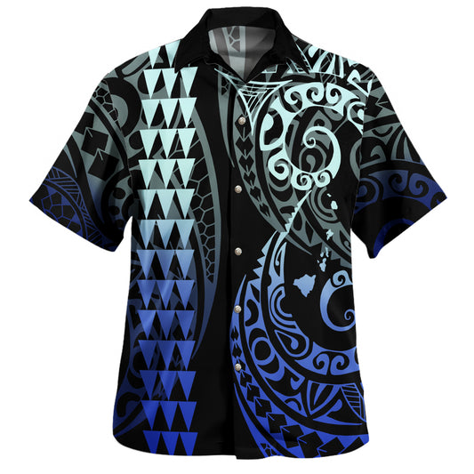 Hawaii Hawaiian Shirt Hawaiian Map Kakau Style Blue
