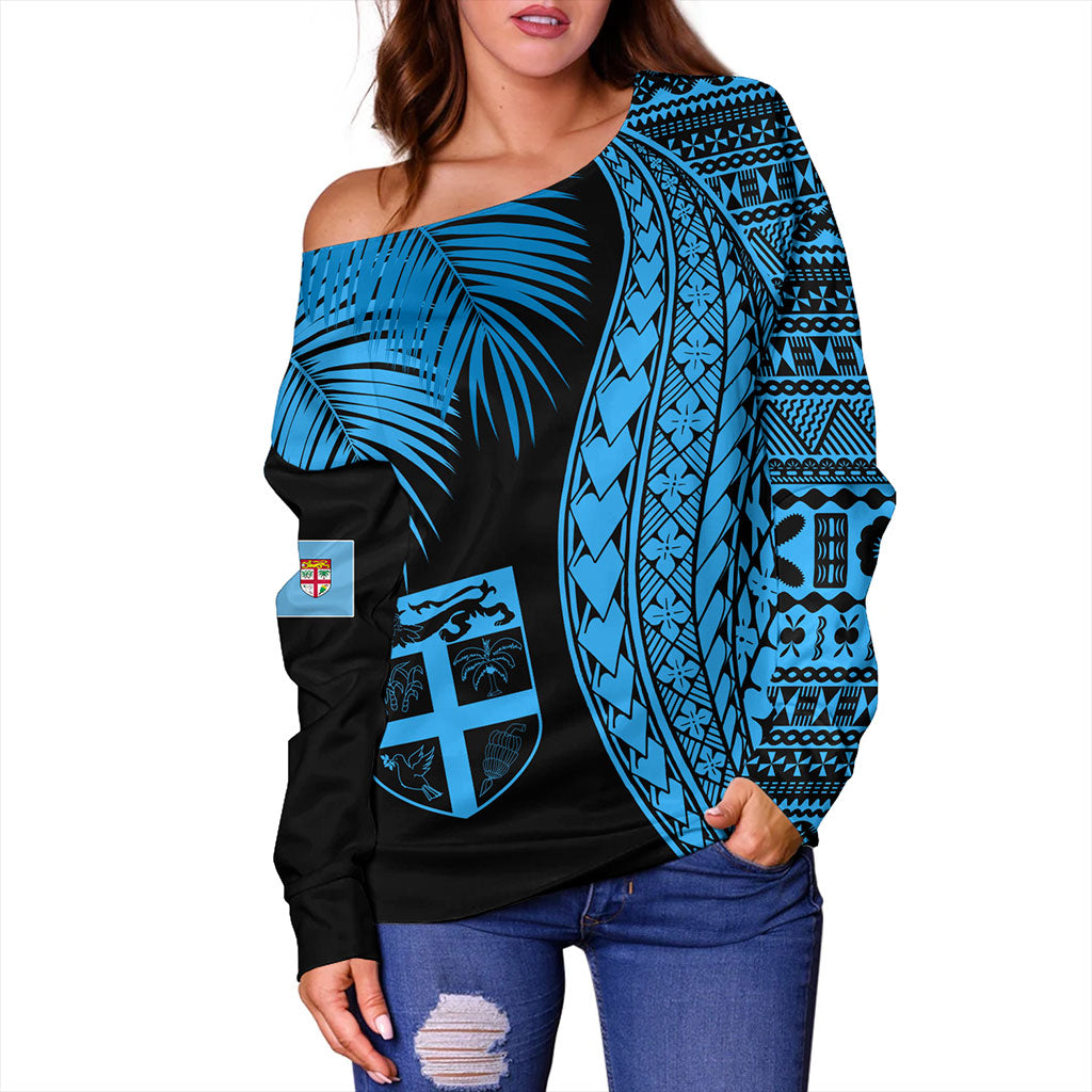 Fiji Off Shoulder Sweatshirt Traditional Tattoo Style Leaf