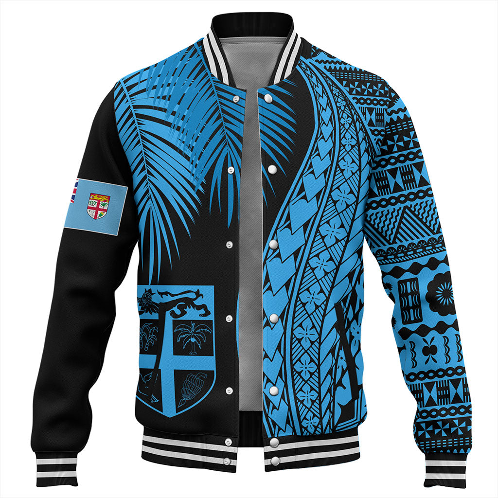 Fiji Baseball Jacket Traditional Tattoo Style Leaf