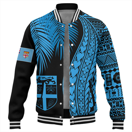 Fiji Baseball Jacket Traditional Tattoo Style Leaf