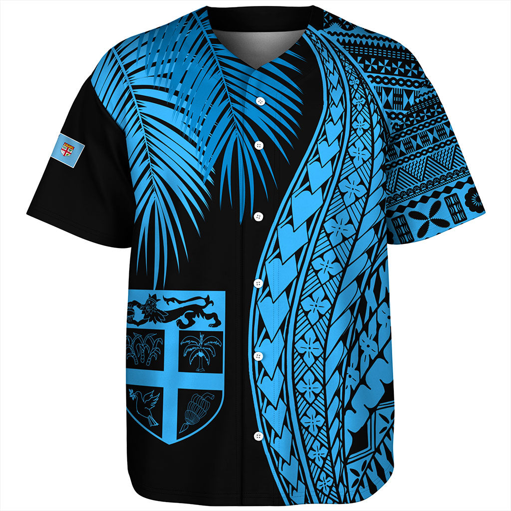 Fiji Baseball Shirt Traditional Tattoo Style Leaf