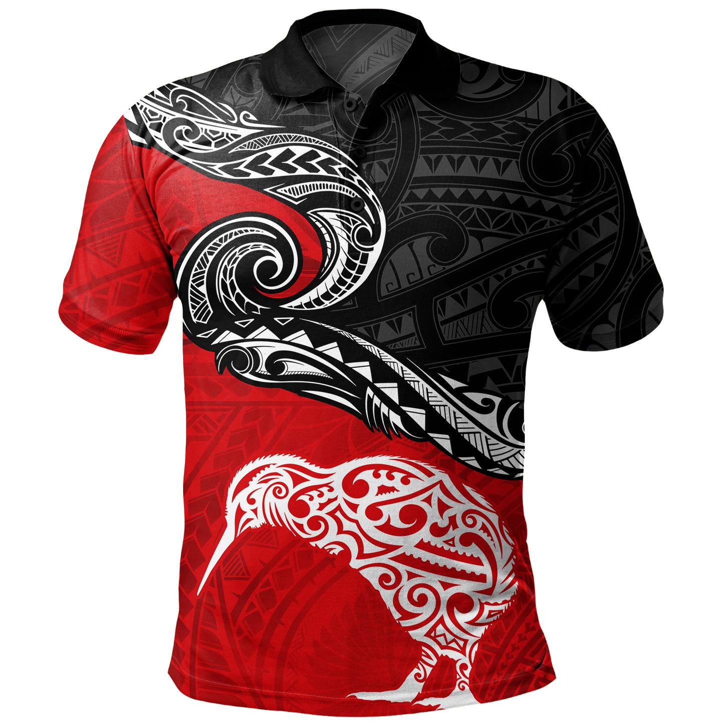 New Zealand Polo Shirt Maori Tribal Design Flag With Kiwi Bird