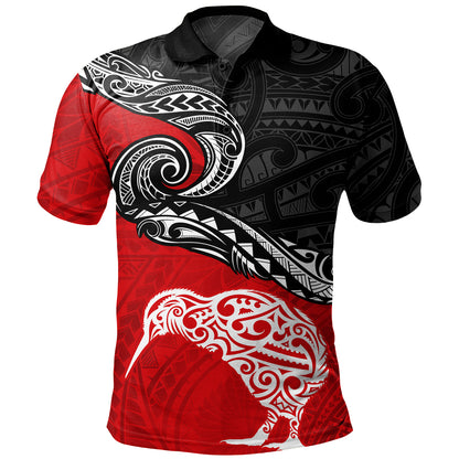 New Zealand Polo Shirt Maori Tribal Design Flag With Kiwi Bird