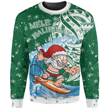 Christmas Sweatshirt 01 - Santa Claus With Surfboard