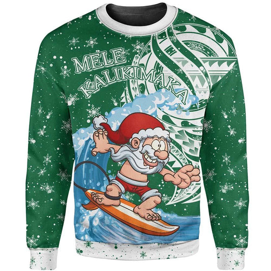 Christmas Sweatshirt 01 - Santa Claus With Surfboard