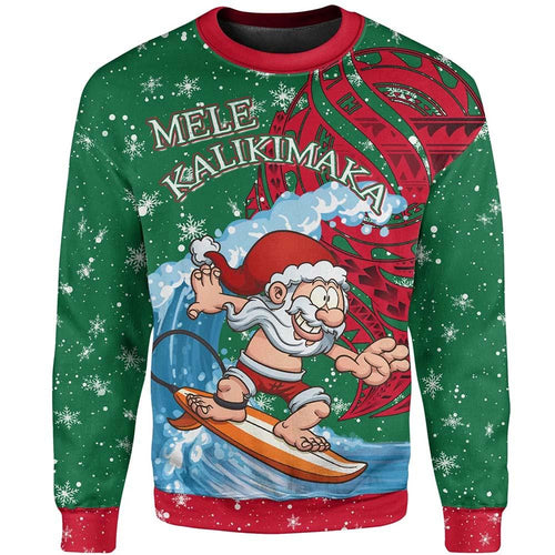 Christmas Sweatshirt 03 - Santa Claus With Surfboard