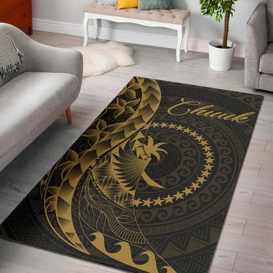 Chuuk Area Rug - Polynesian Pattern Style Gold Color