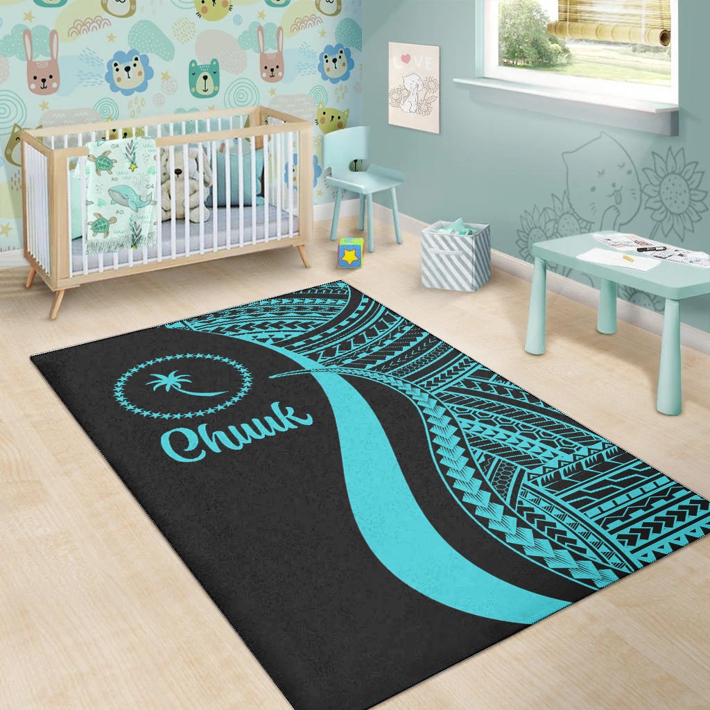 Chuuk Area Rug - Turquoise Polynesian Tentacle Tribal Pattern