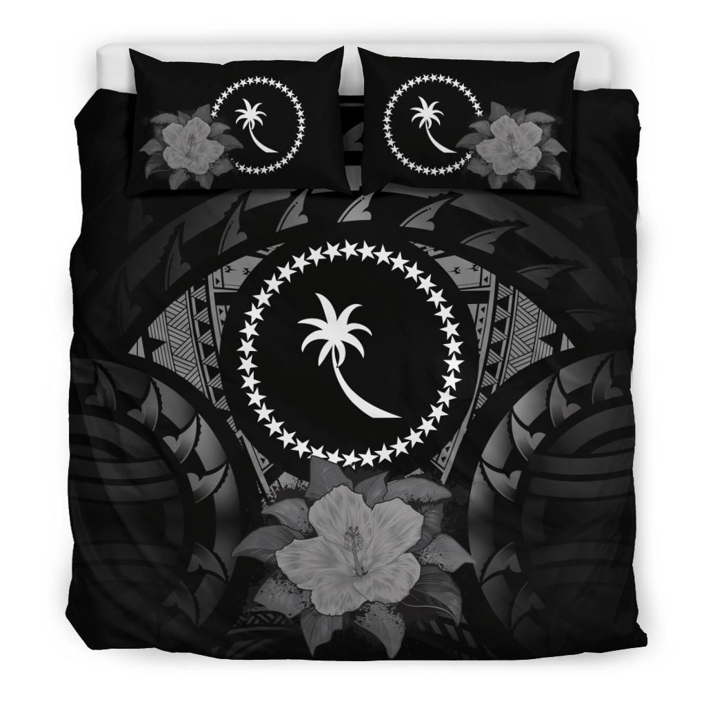 Chuuk Duvet Cover Set - Chuuk Flag & Gray Hibiscus