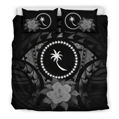 Chuuk Duvet Cover Set - Chuuk Flag & Gray Hibiscus
