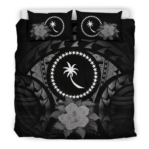 Chuuk Duvet Cover Set - Chuuk Flag & Gray Hibiscus