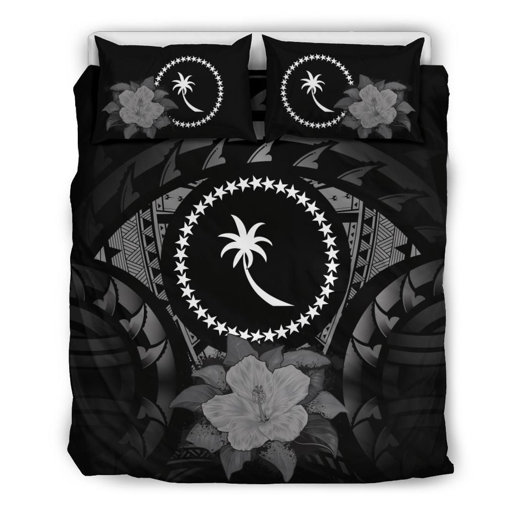 Chuuk Duvet Cover Set - Chuuk Flag & Gray Hibiscus