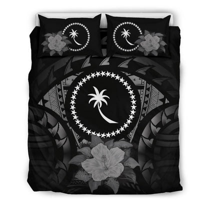 Chuuk Duvet Cover Set - Chuuk Flag & Gray Hibiscus