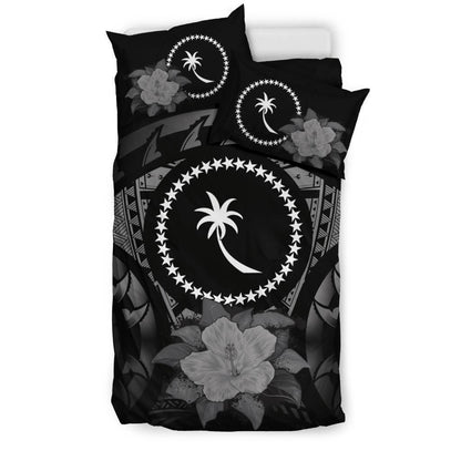 Chuuk Duvet Cover Set - Chuuk Flag & Gray Hibiscus