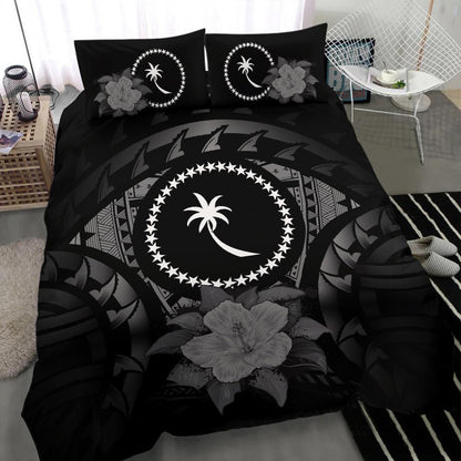 Chuuk Duvet Cover Set - Chuuk Flag & Gray Hibiscus