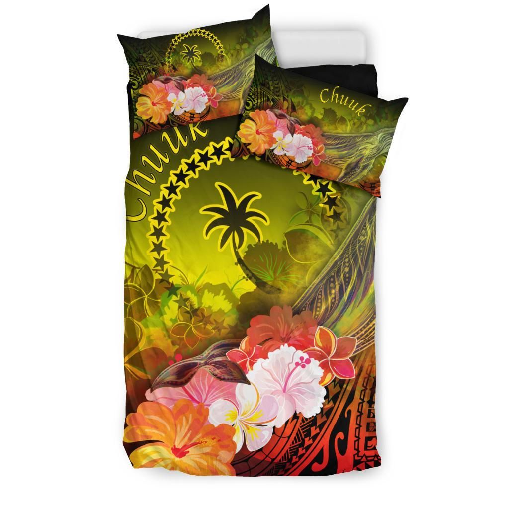 Chuuk Bedding Set - Humpback Whale With Tropical Flowers (Yellow)