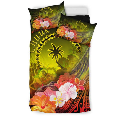 Chuuk Bedding Set - Humpback Whale With Tropical Flowers (Yellow)