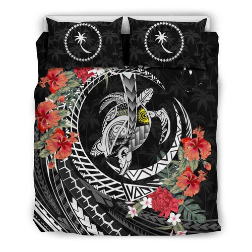 Polynesian Duvet Cover Set - Chuuk Bedding Set Polynesia Map Turtle Hibiscus