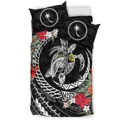 Polynesian Duvet Cover Set - Chuuk Bedding Set Polynesia Map Turtle Hibiscus