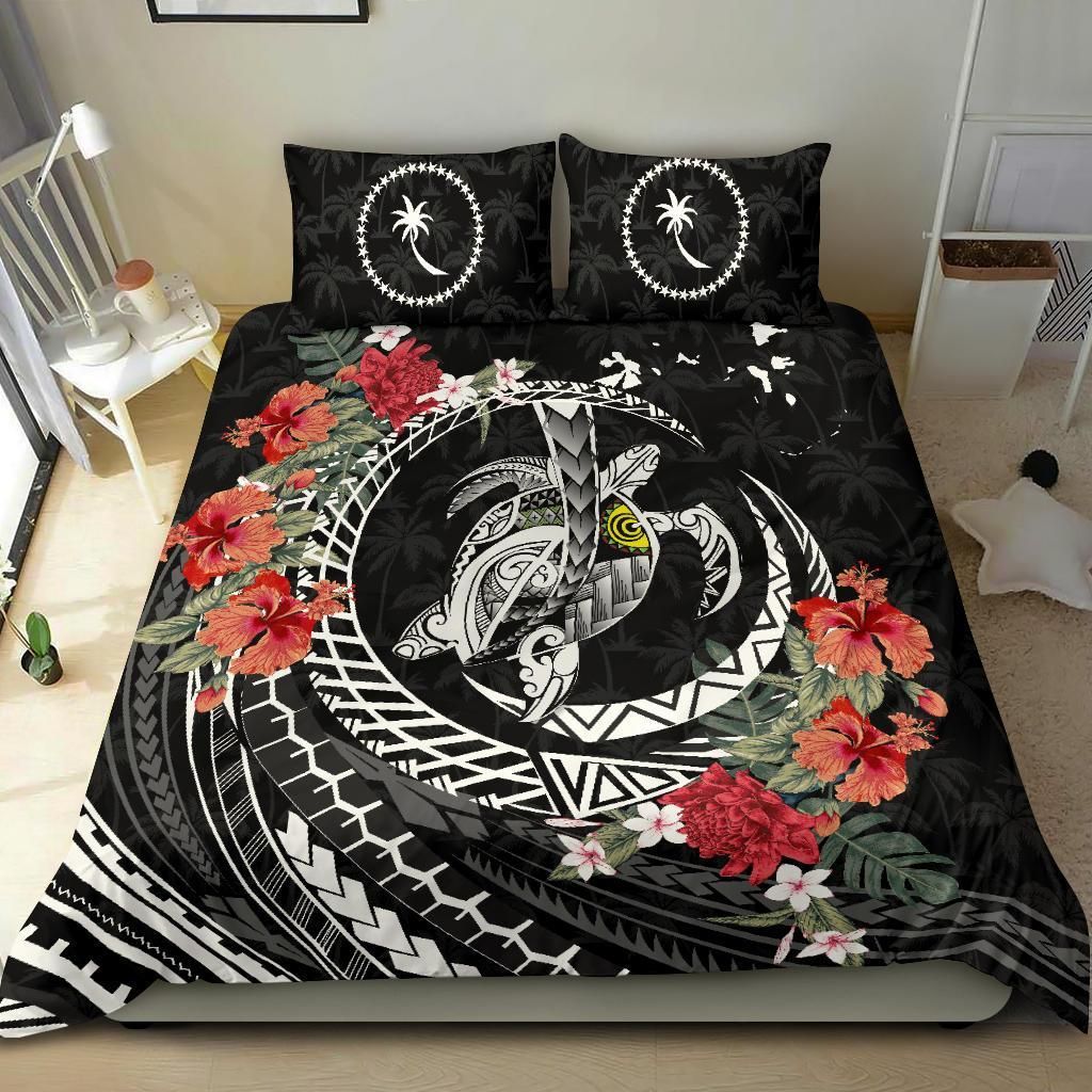 Polynesian Duvet Cover Set - Chuuk Bedding Set Polynesia Map Turtle Hibiscus