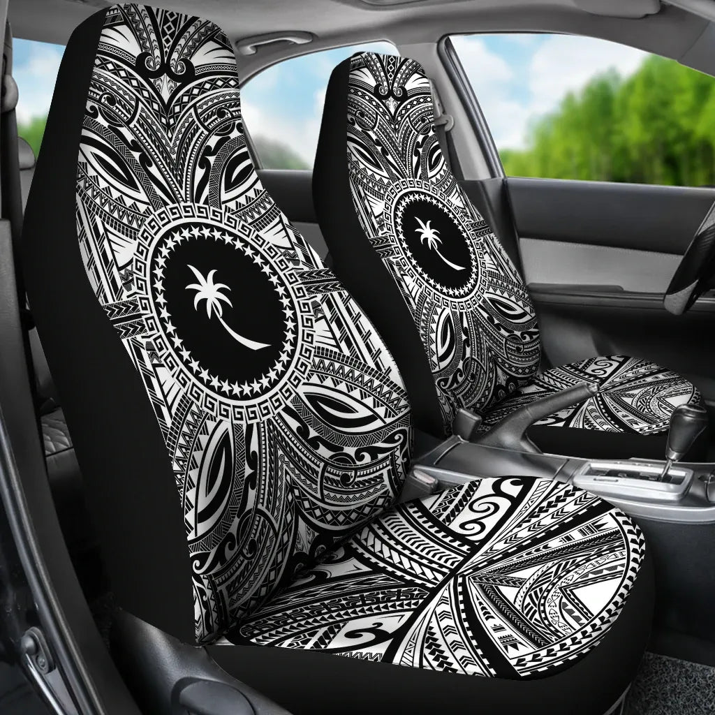Chuuk Car Seat Cover - Chuuk Coat Of Arms Polynesian White Black