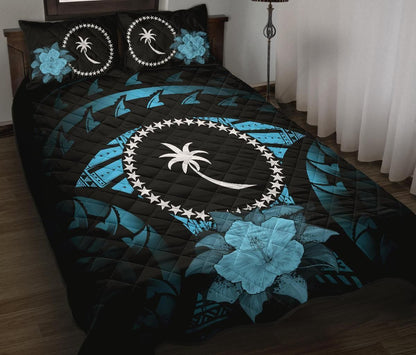 Chuuk Polynesian Quilt Bed Set Hibiscus Blue