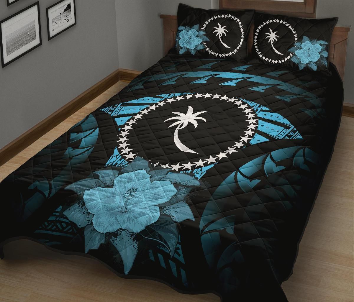 Chuuk Polynesian Quilt Bed Set Hibiscus Blue