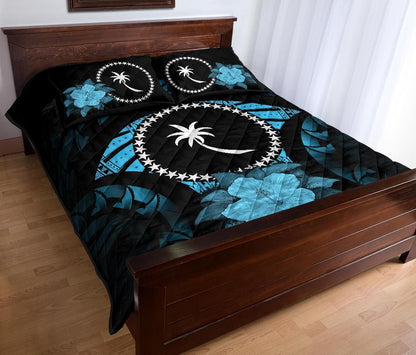 Chuuk Polynesian Quilt Bed Set Hibiscus Blue