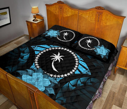 Chuuk Polynesian Quilt Bed Set Hibiscus Blue